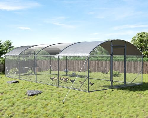 9x25.3x6.4 FT Large Walk-in Chicken Coop with Dome Roof, PE Cover & Wire Mesh K756095