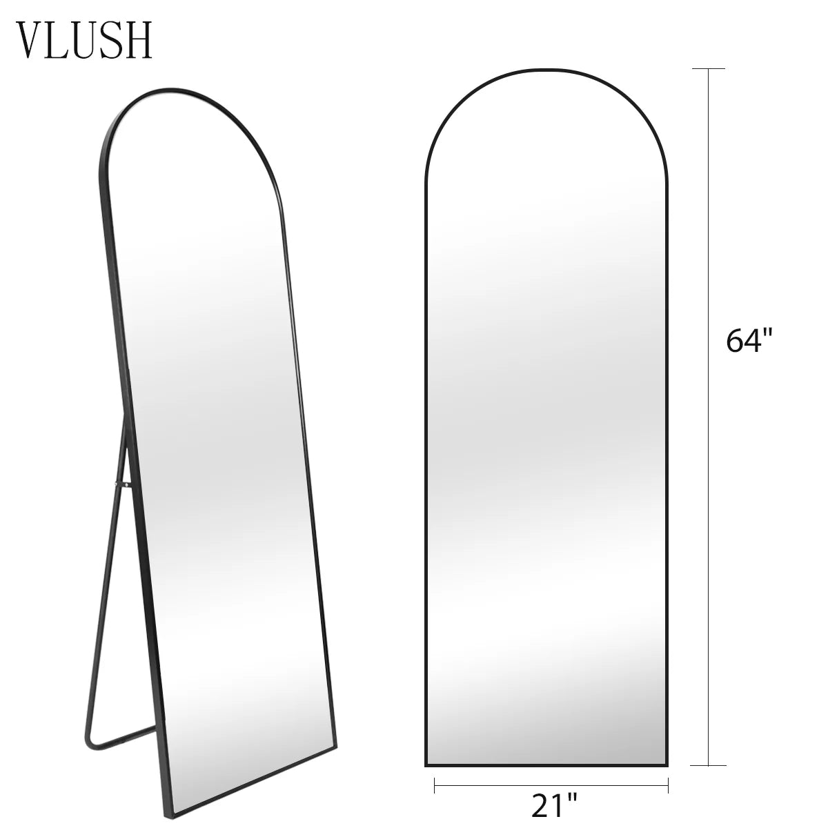 64"x21" Arched Full Length Floor Mirror with Aluminum Frame (Black) H798
