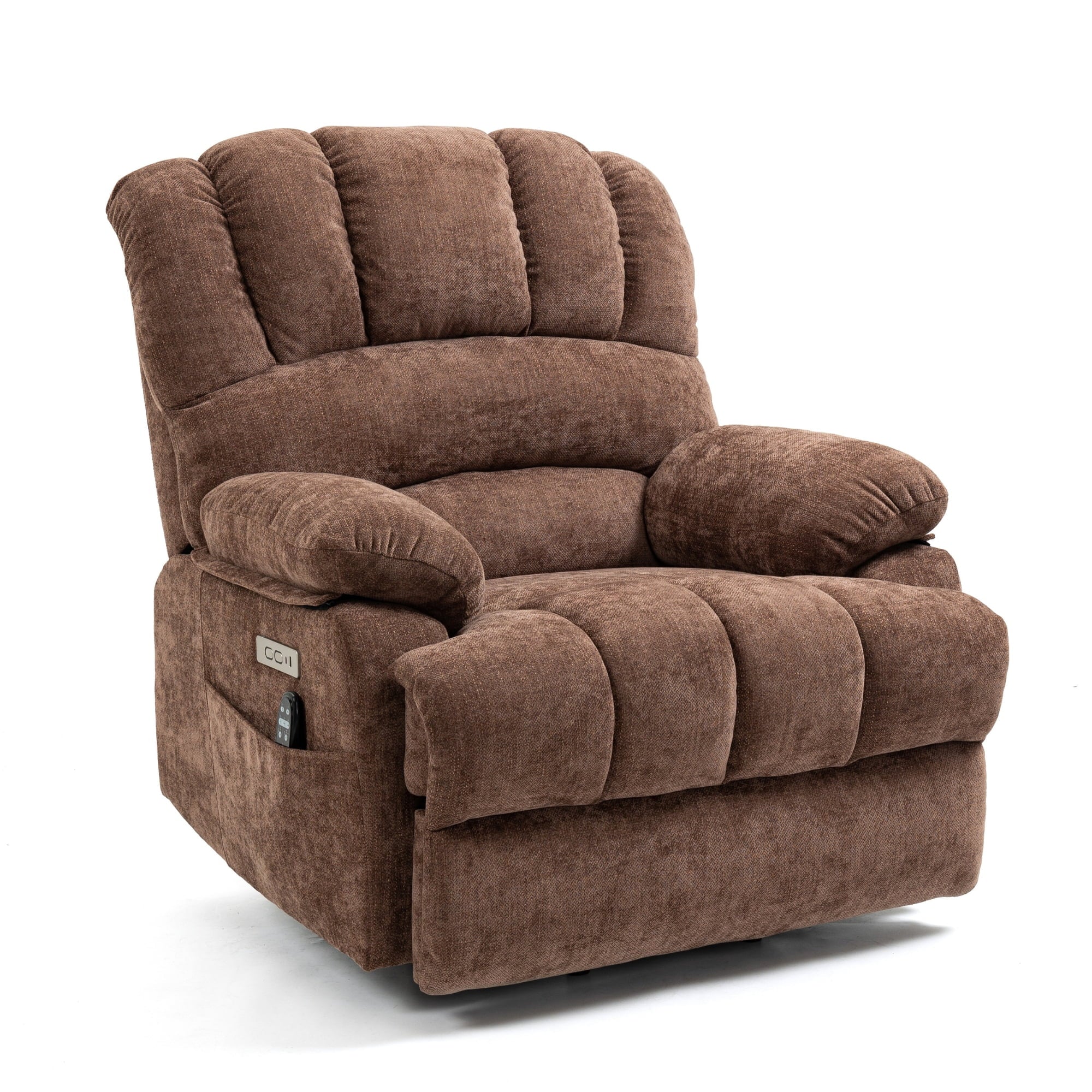 Brown Chenille Power Lift Recliner Chair with Massage and USB Port Y77143