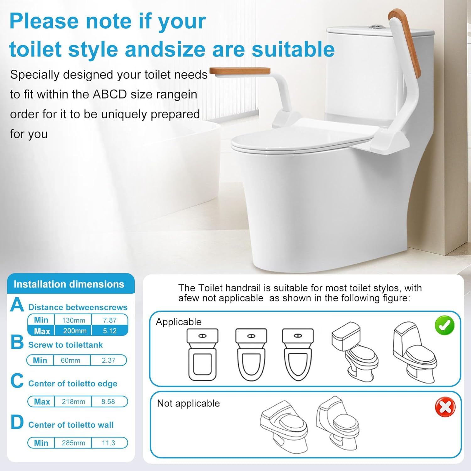 Toilet Safety Rails with Foldable Handles, Adjustable Height and Width W689331