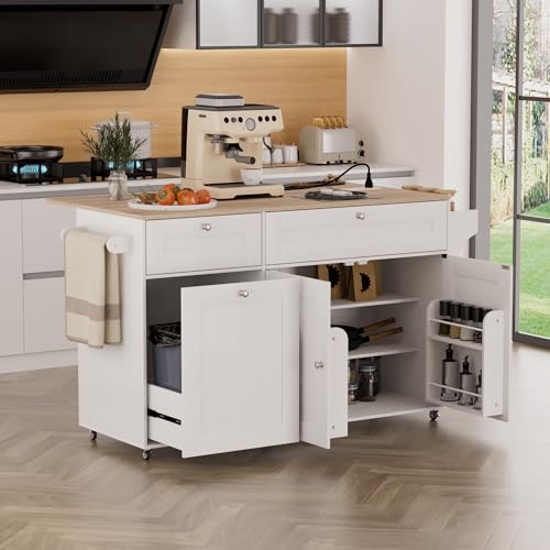 Black Rolling Kitchen Island Cart with Storage and Power Outlet J98983