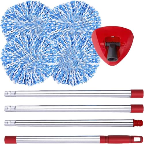 4 Microfiber Mop Refills, 1 Triangle Mop Base and 58in Mop Handle Y9378