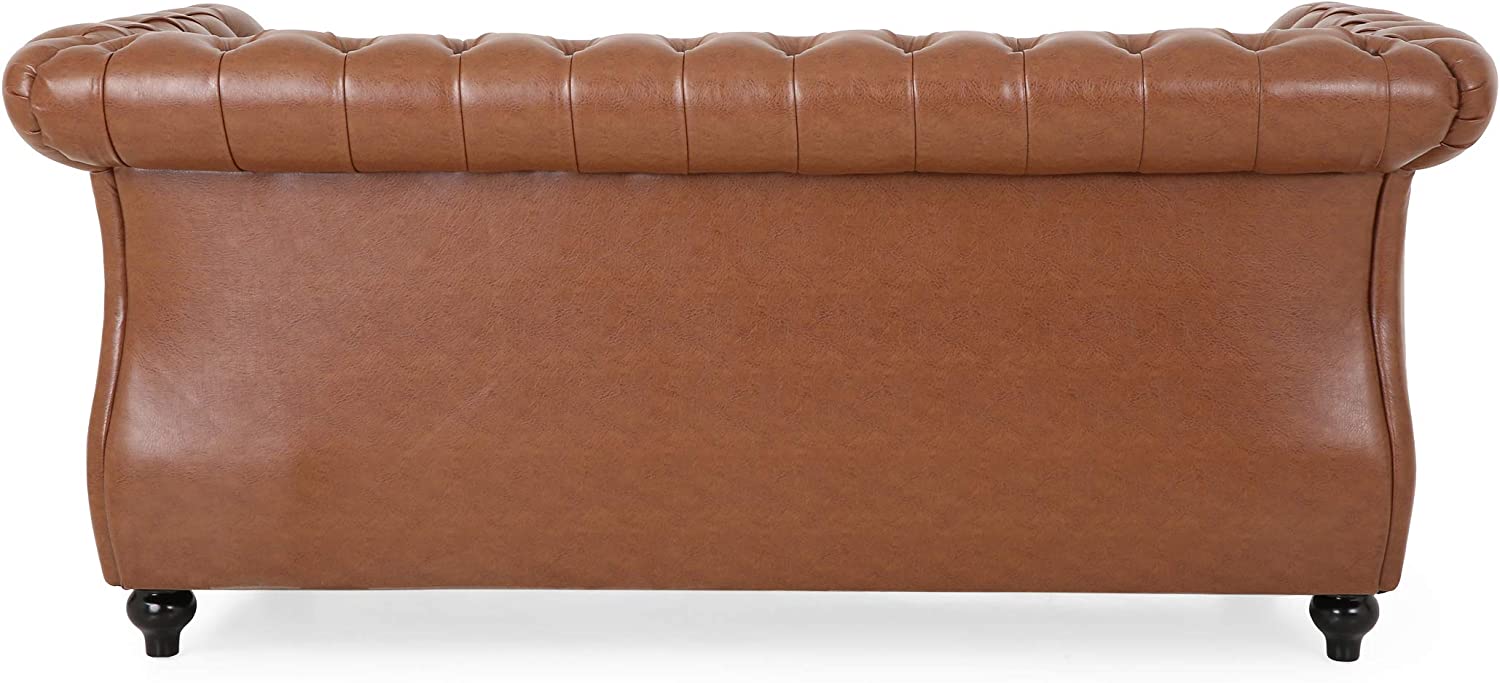 Cognac Brown Dark Brown Traditional Chesterfield Loveseat F91831