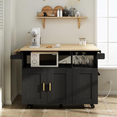 White Rolling Mobile Kitchen Island Cart with Drop Leaf Countertop and 5 Wheels N901