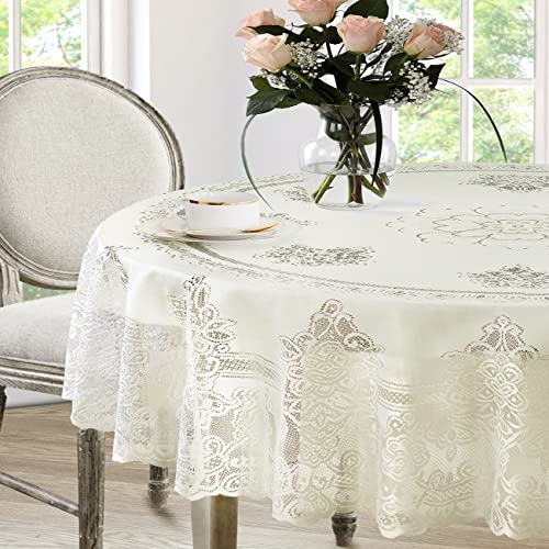 White 60 x 102 Inch Oval Polyester Lace Tablecloth G4711