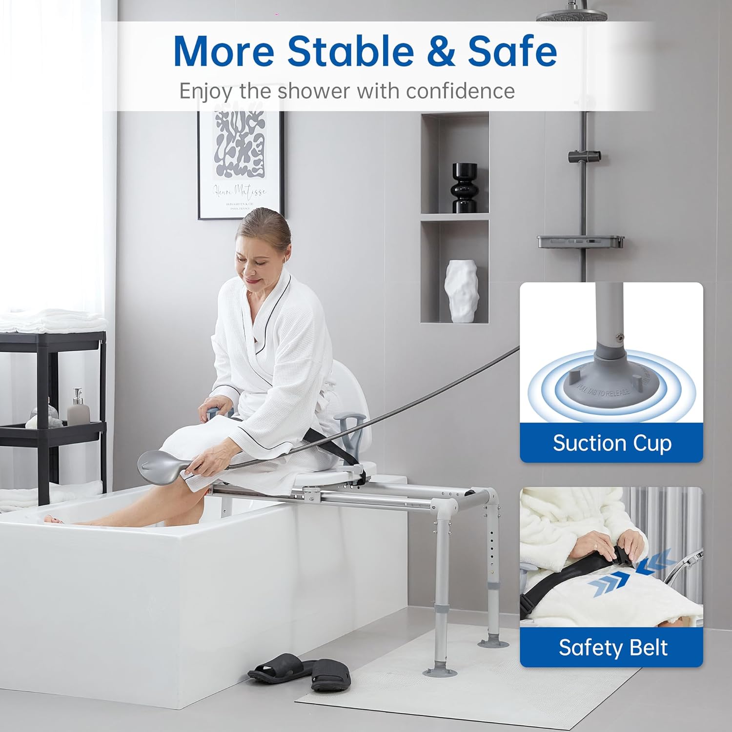 Heavy Duty Sliding Transfer Bench Bathtub Shower Chair with Non-Slip Suction Cup C148