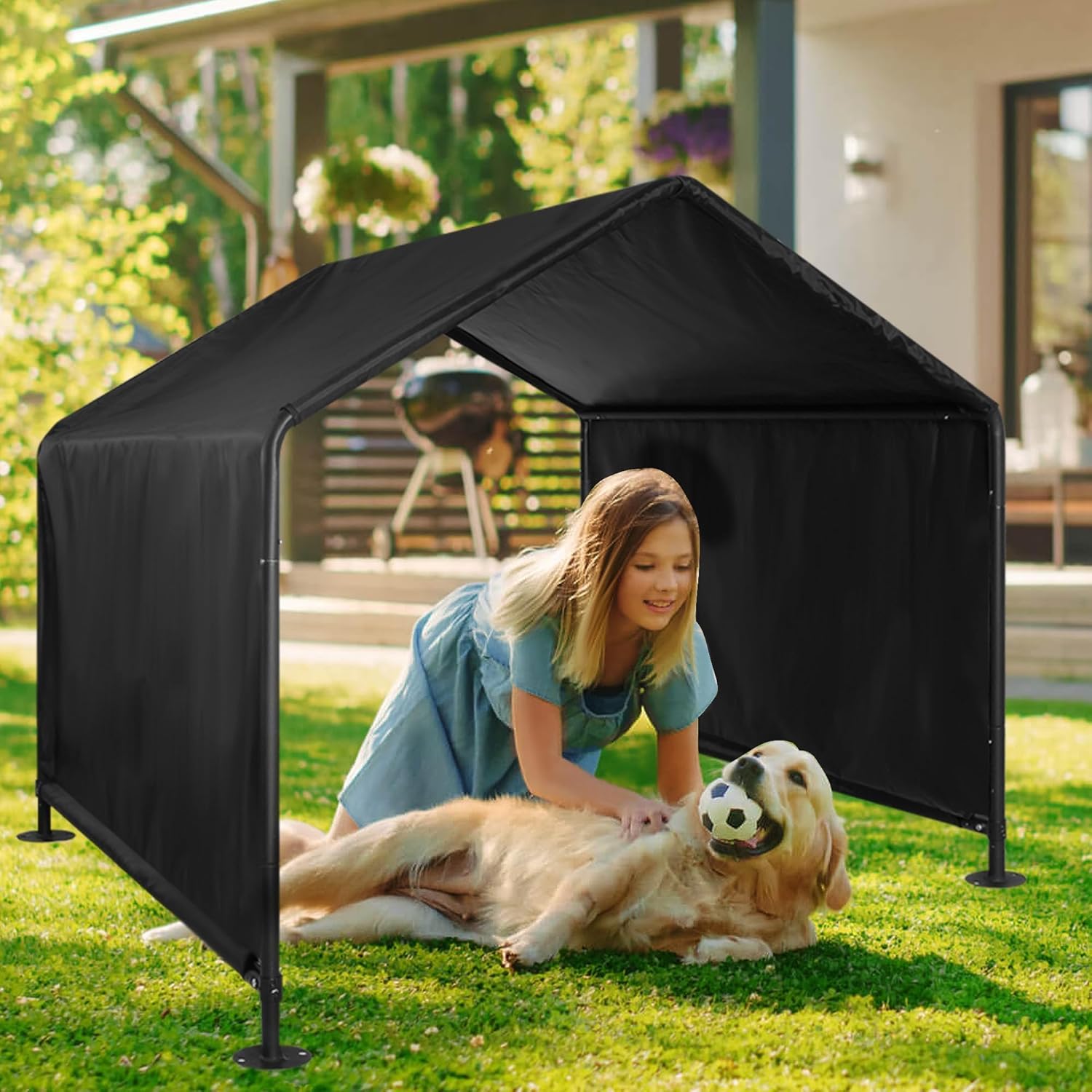 Black Waterproof Dog House (49" L x 49" W x 43" H) N640
