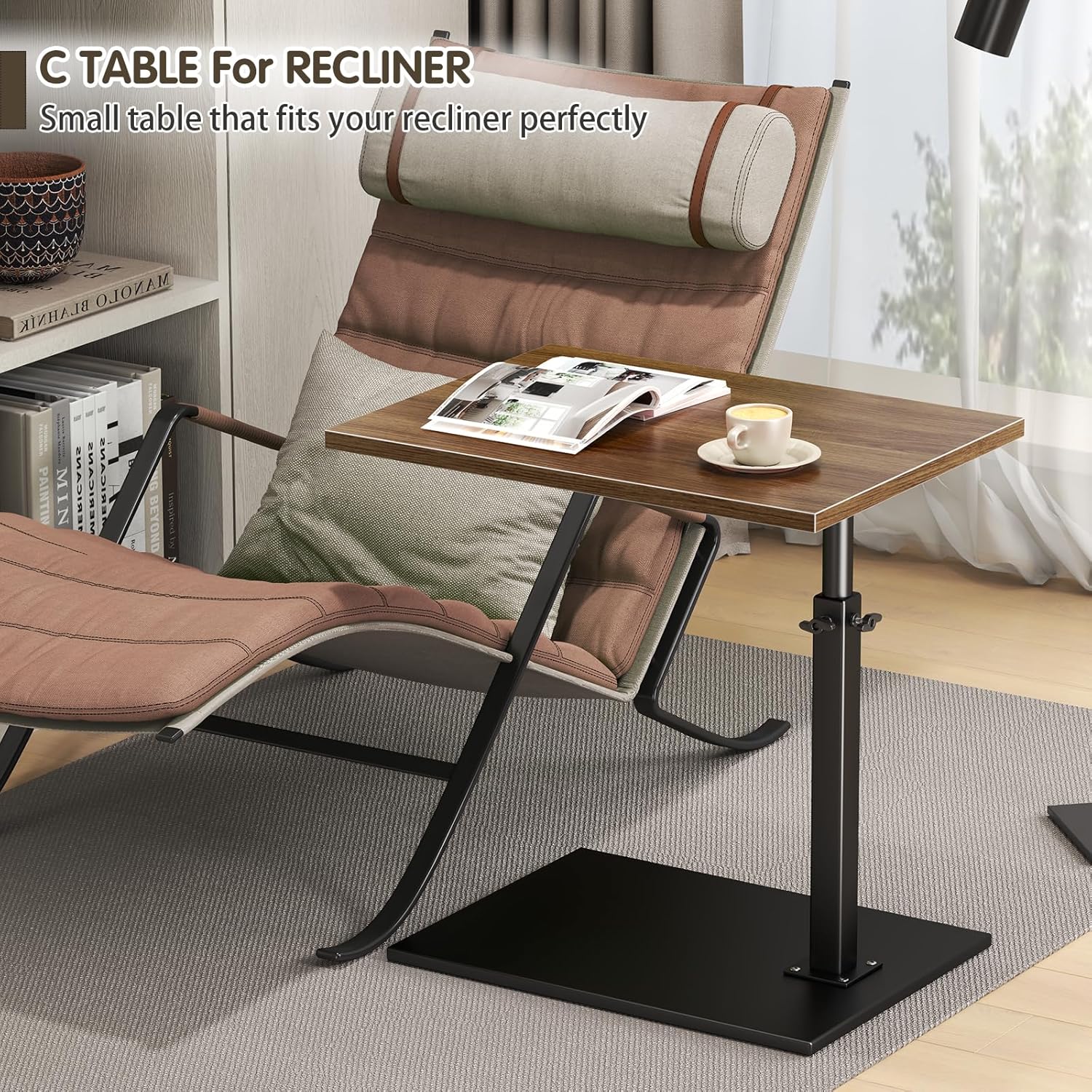 Adjustable C Table End Table 19.6 inch 360° Swivel TV Tray Table R68908