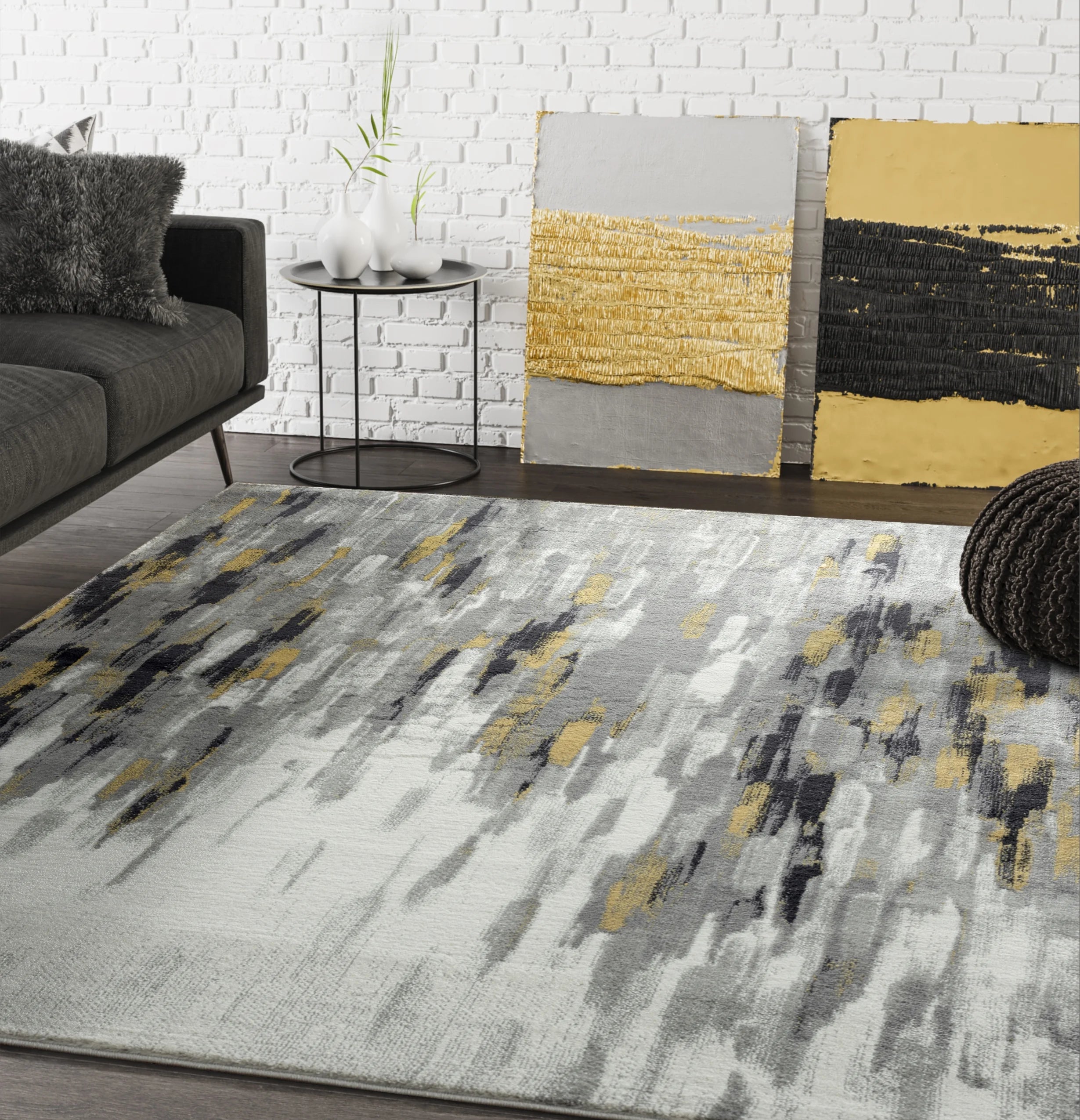 6 x 9 Grey Yellow Area Rug H519