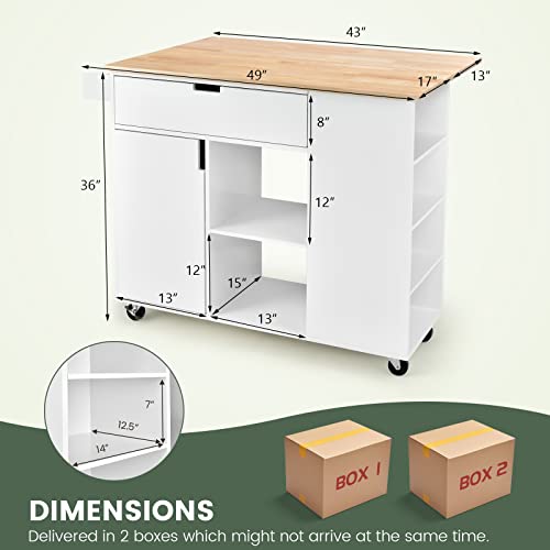 Black Rolling Kitchen Island with Drop Leaf and Storage S150