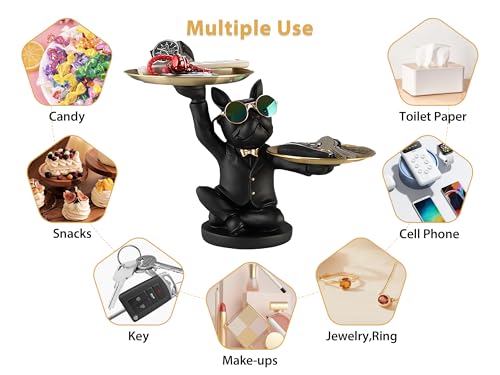 Resin French Bulldog Sculpture with 2 Metal Trays Q5747