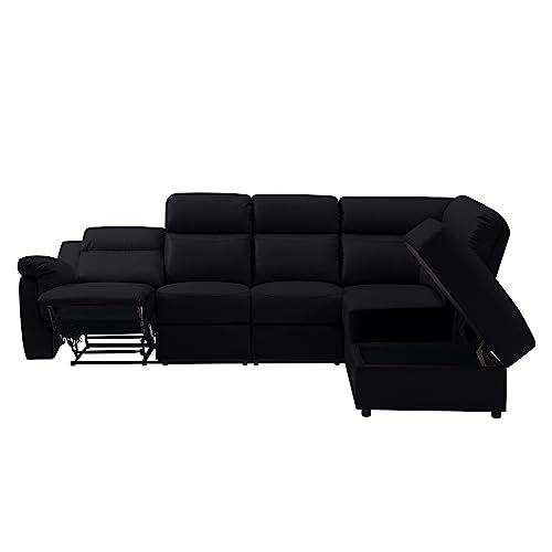 Beige L-Shaped PU Leather Reclining Sectional Sofa with Console Storage and Cup Holders R9076