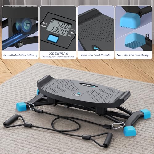 Black Sliding Ski Simulator with Resistance Bands, 300 LBS Loading Capacity Exercise Equipment C34868