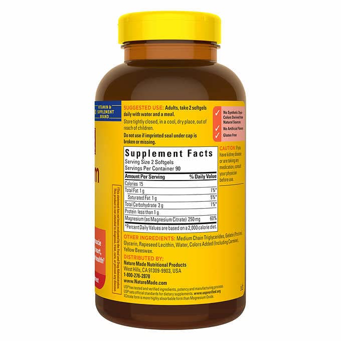 Magnesium Citrate 250 mg 180 Count Softgels Dietary Supplement X40430