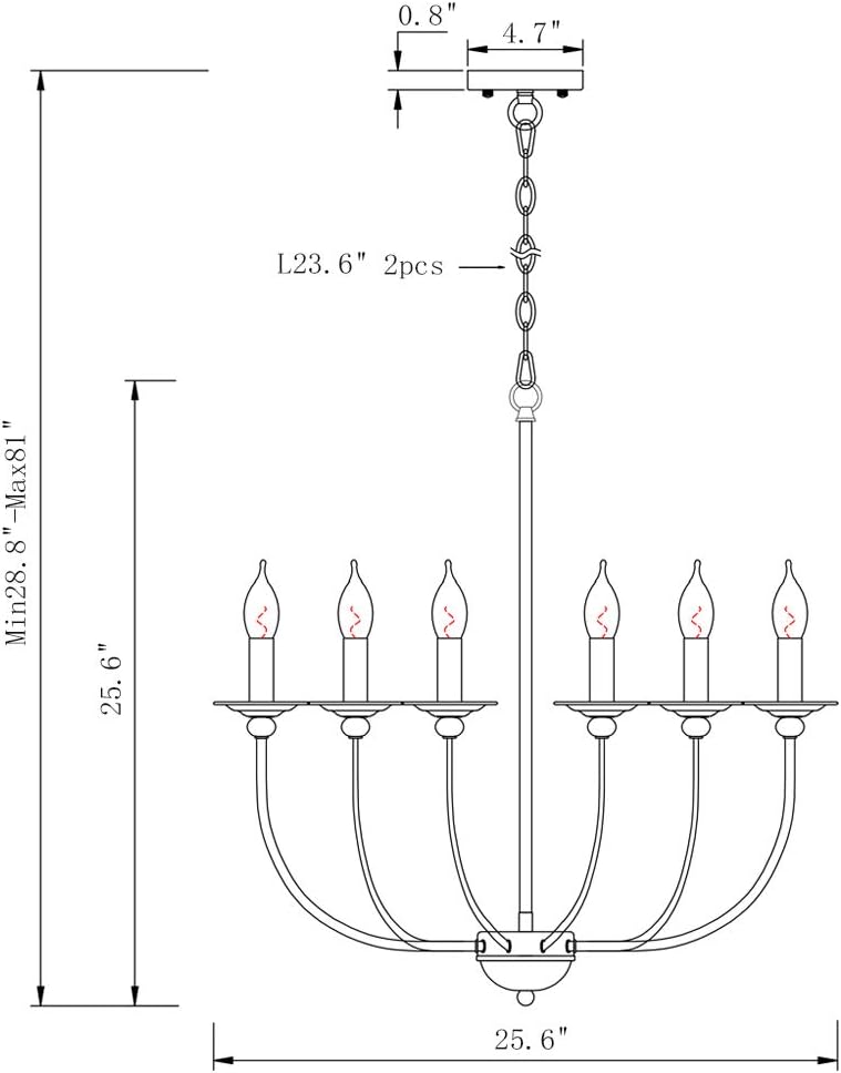 Black 6-Light Wrought Iron Chandelier H4216