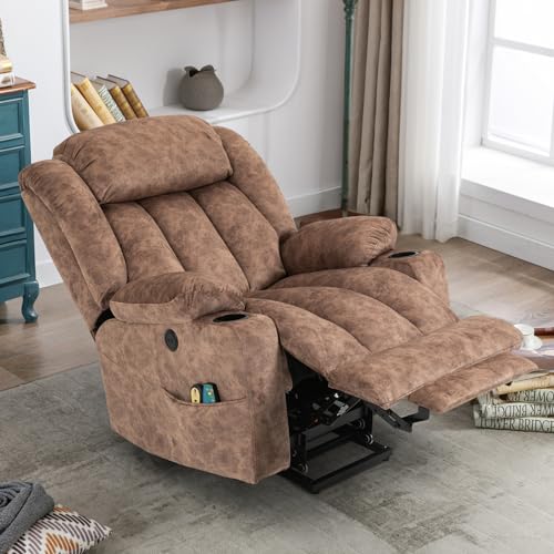 Gray Fabric Power Lift Recliner Chair with Massage and Heat H8918