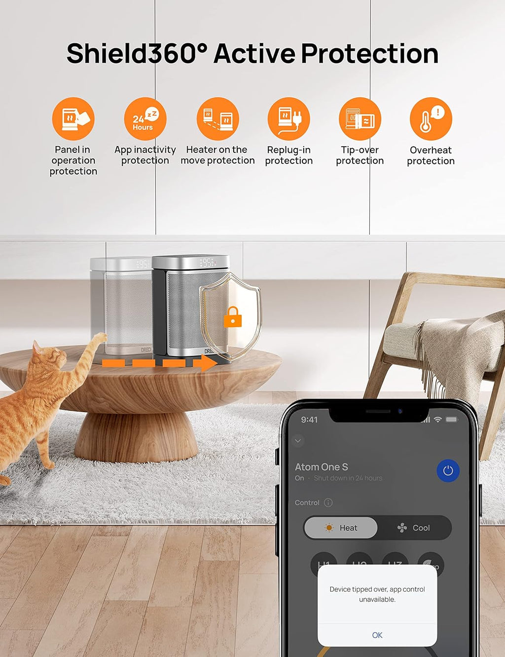 1500W Smart Portable Electric Heater with Thermostat P7825