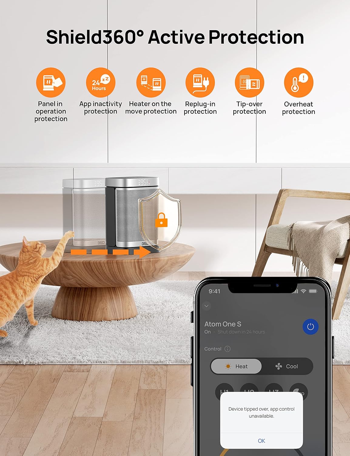 1500W Smart Portable Electric Heater with Thermostat P7825