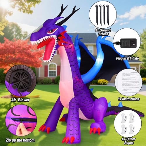 8FT Halloween Inflatables Dragon Decorations with Built-in LED Lights J77328