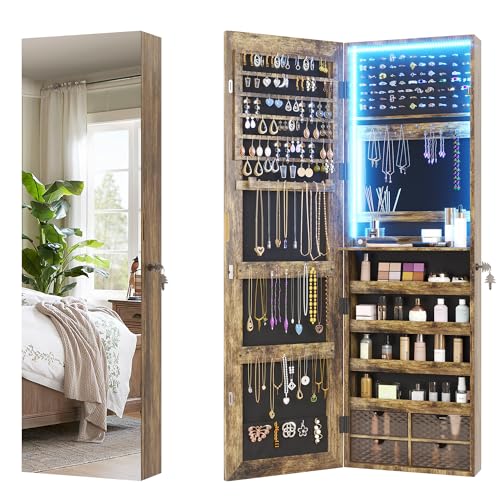 47.2" LED Grey Jewelry Mirror Cabinet with 4 Drawers 5 Shelves Z468596