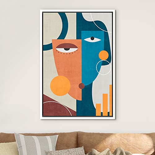 Framed Canvas Print Wall Art Abstract Blue Orange Yellow Polygon Face A10910