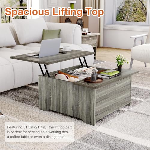 Gray Oak Lift Top Coffee Table with Storage A6416