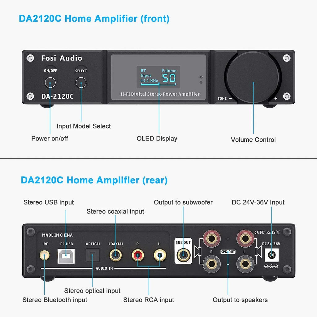 240W Bluetooth 5.0 Stereo Audio DAC Amplifier J2559