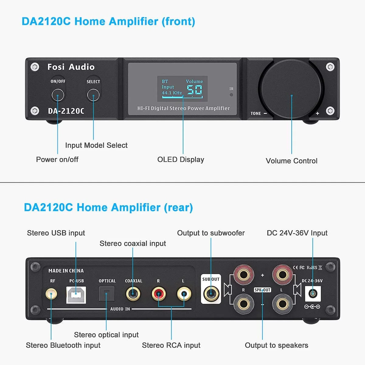 240W Bluetooth 5.0 Stereo Audio DAC Amplifier J2559