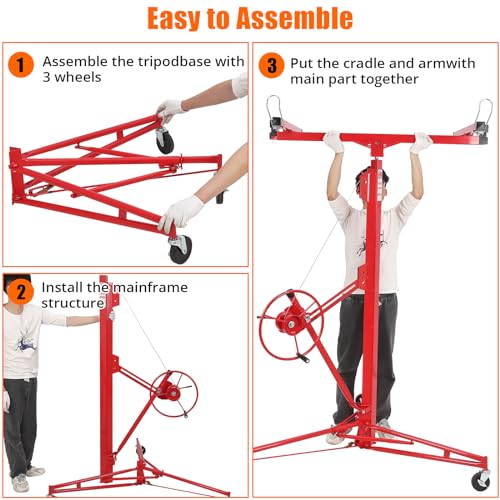 Red Drywall Lift 11FT 150LBS with 3 Lockable Wheels F5621