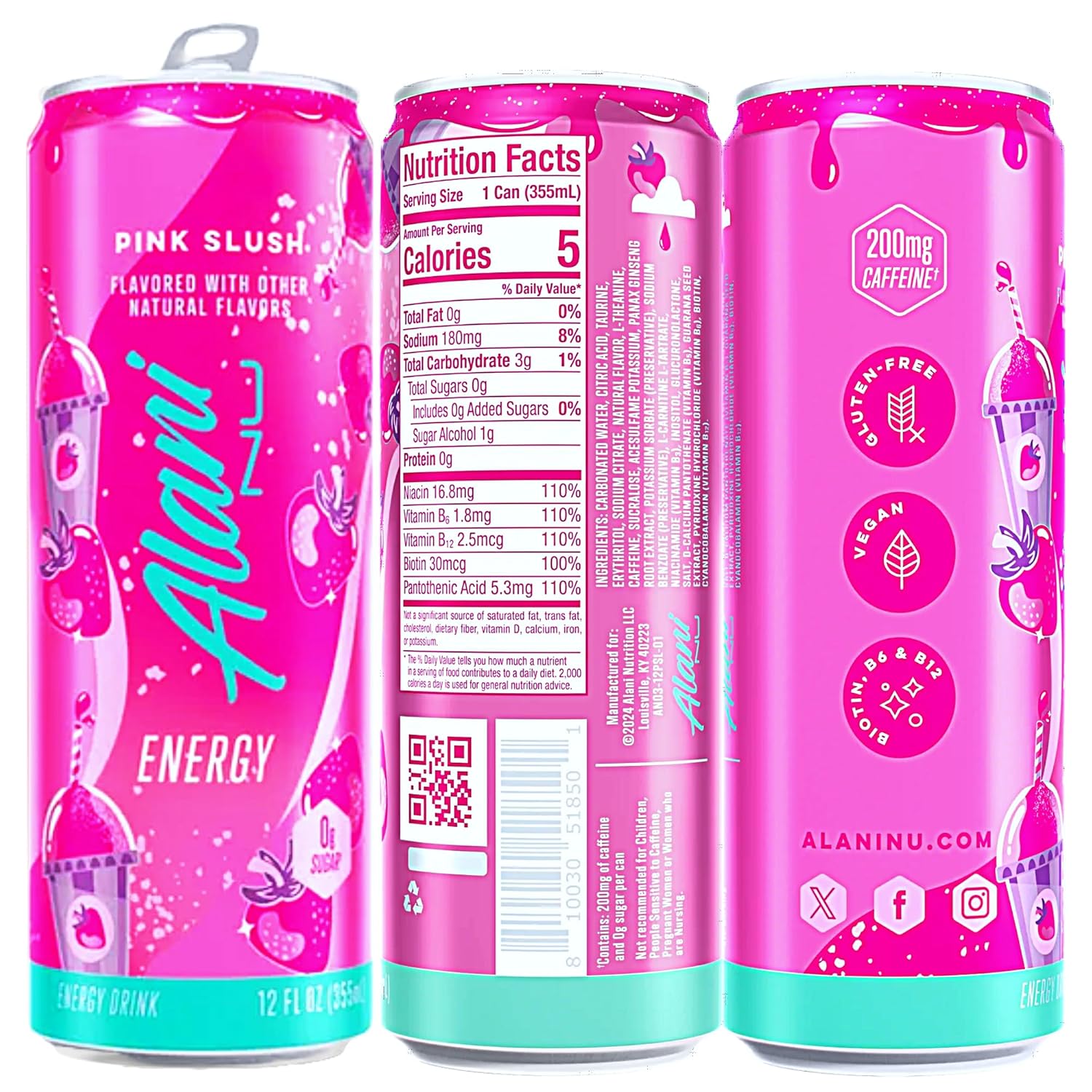 Pink Slush, Cherry Twist, and Orange Kiss Energy Drink Variety Pack of 6, 12 Fl oz Cans R66305