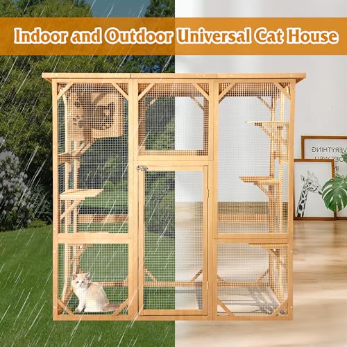 Grey Wooden Cat Enclosure with Platform F519706