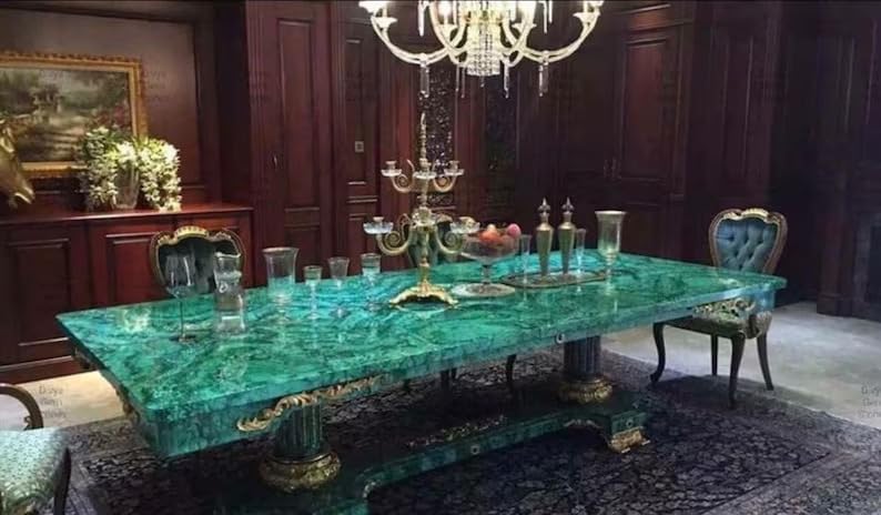 Semi Precious Malachite Gemstone Dining Table (60 x 36 Inches) D48430