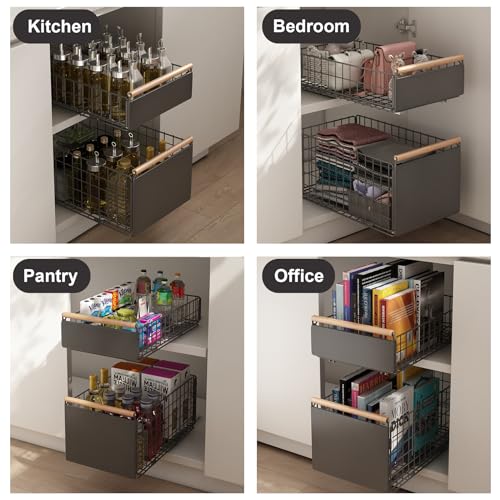 7.8" H Pull Out Cabinet Organizer with Wooden Handle C4079