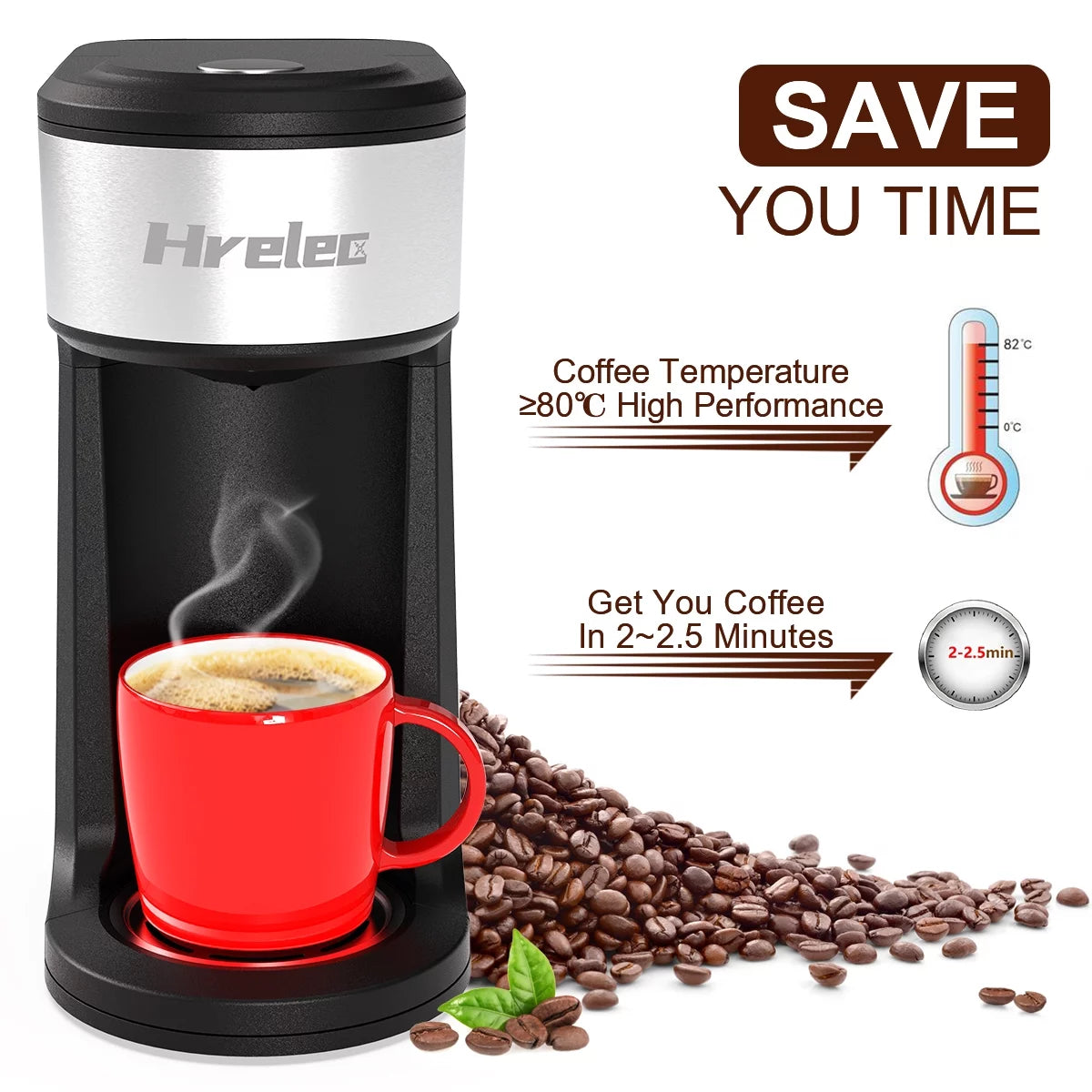 Mini Coffee Machine with Self-Cleaning Function and 8-14 oz Brew Size A2378