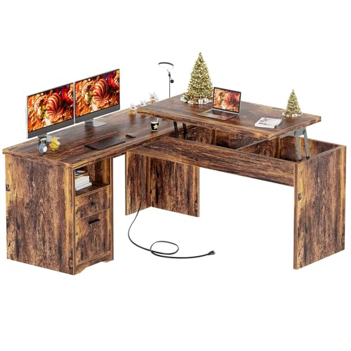 Black L Shaped Desk with Lift Top and Drawer X38386