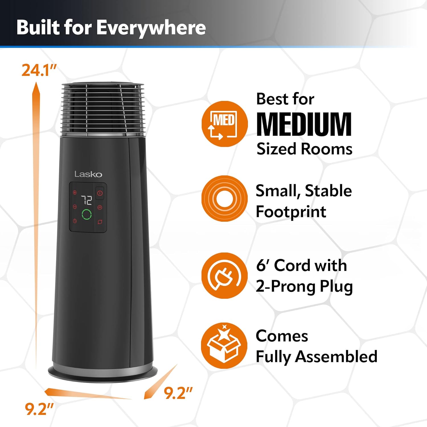 Black 1500W Oscillating Ceramic Tower Heater U6164