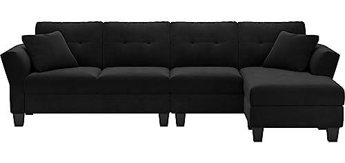 Black Velvet L Shaped Sectional Sofa with Chaise Y9881
