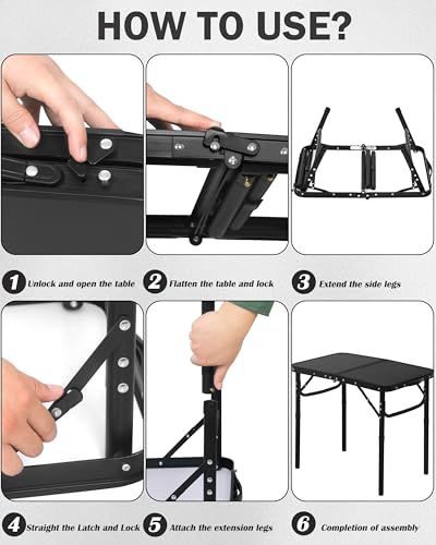 Black 25"x16"x22" Small Folding Aluminum Camping Table Q3670