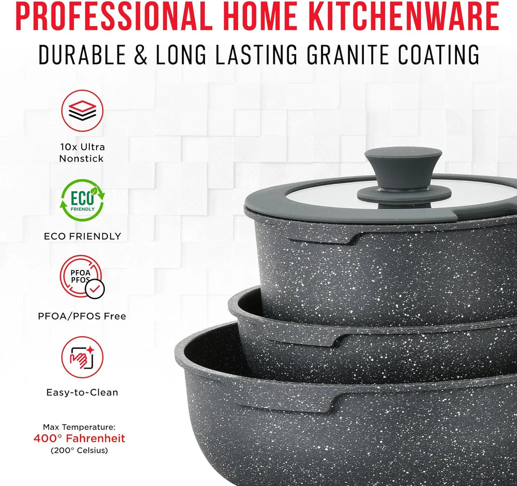 15-Piece Granite Non-Stick Cookware Set with Removable Handles V560