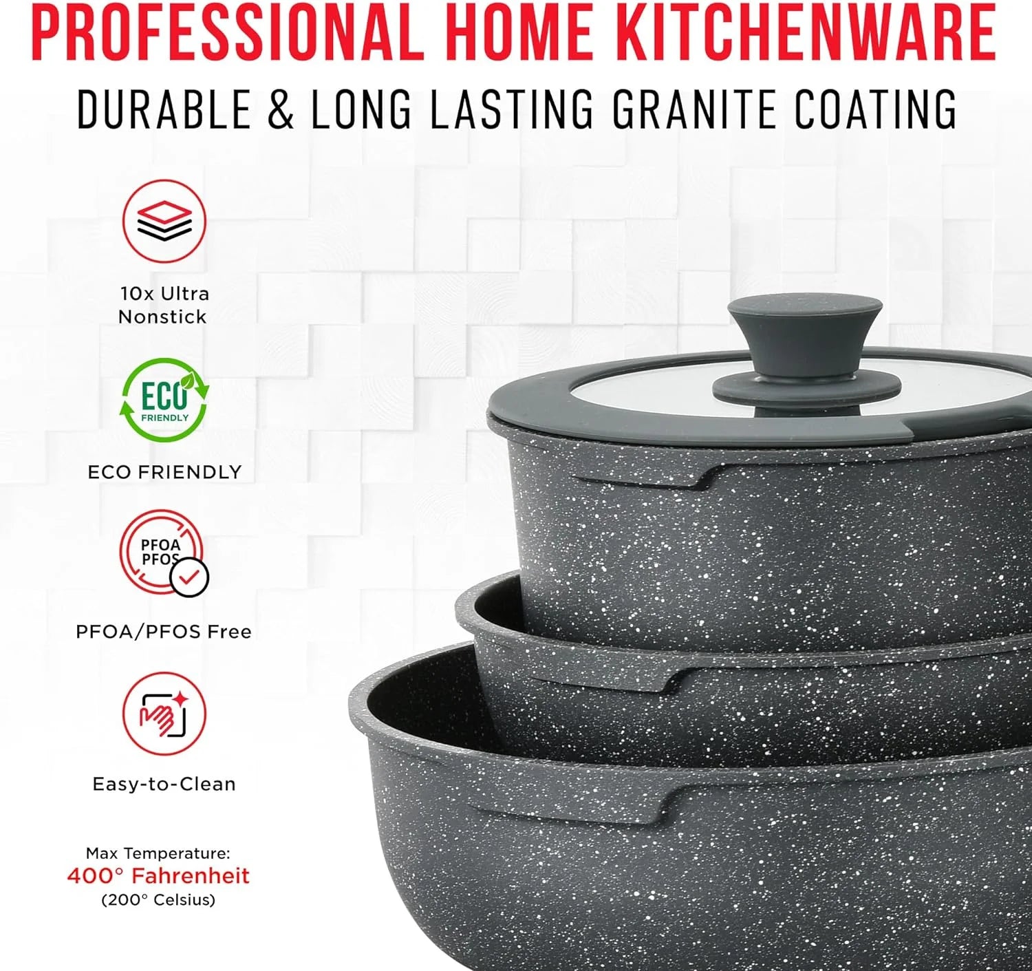 15-Piece Granite Non-Stick Cookware Set with Removable Handles V560