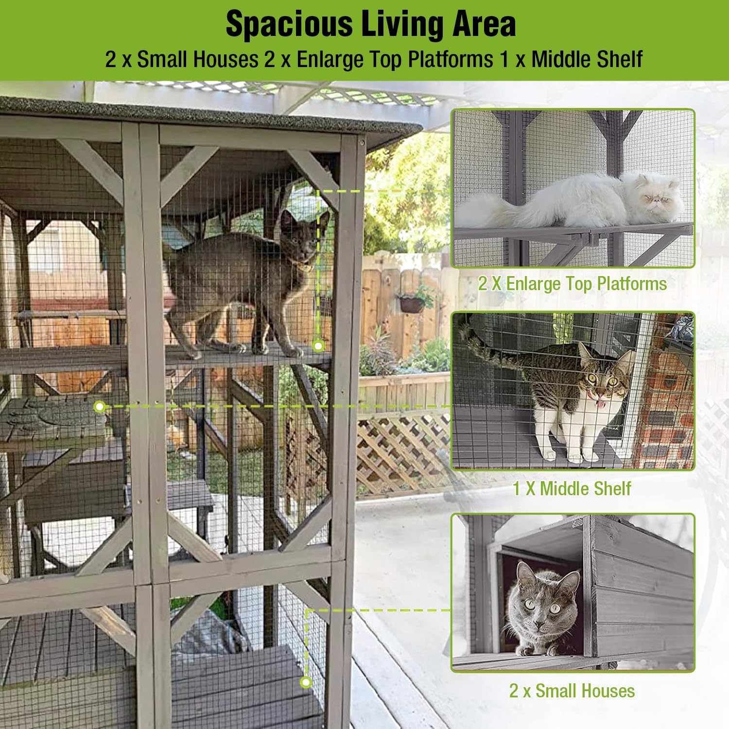Large Cat House Outdoor Cat Enclosure with Door, Platform & Small House Z905162