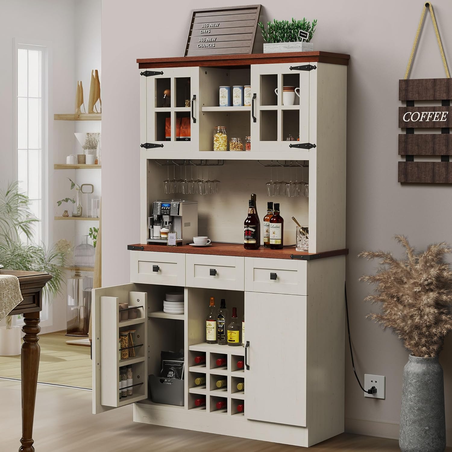 Antique White 72 Inch Kitchen Pantry Cabinet with 3 Drawers F640