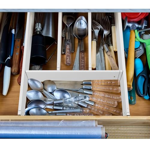 12 Pcs Bamboo Drawer Dividers Adjustable 2.4" High 17"-22" White S998