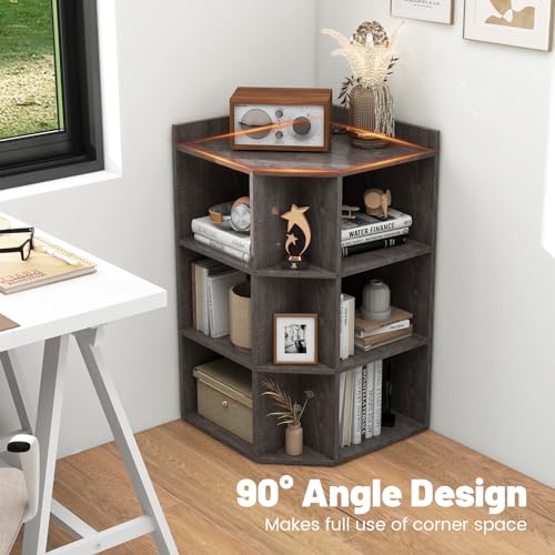 White 3-Tier Corner Bookshelf with Charging Station L868342