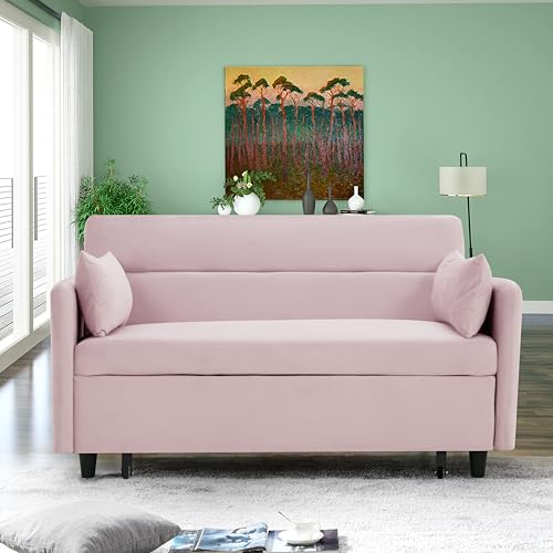 Gray Velvet Convertible Sofa Bed with Pull-Out Bed Y991