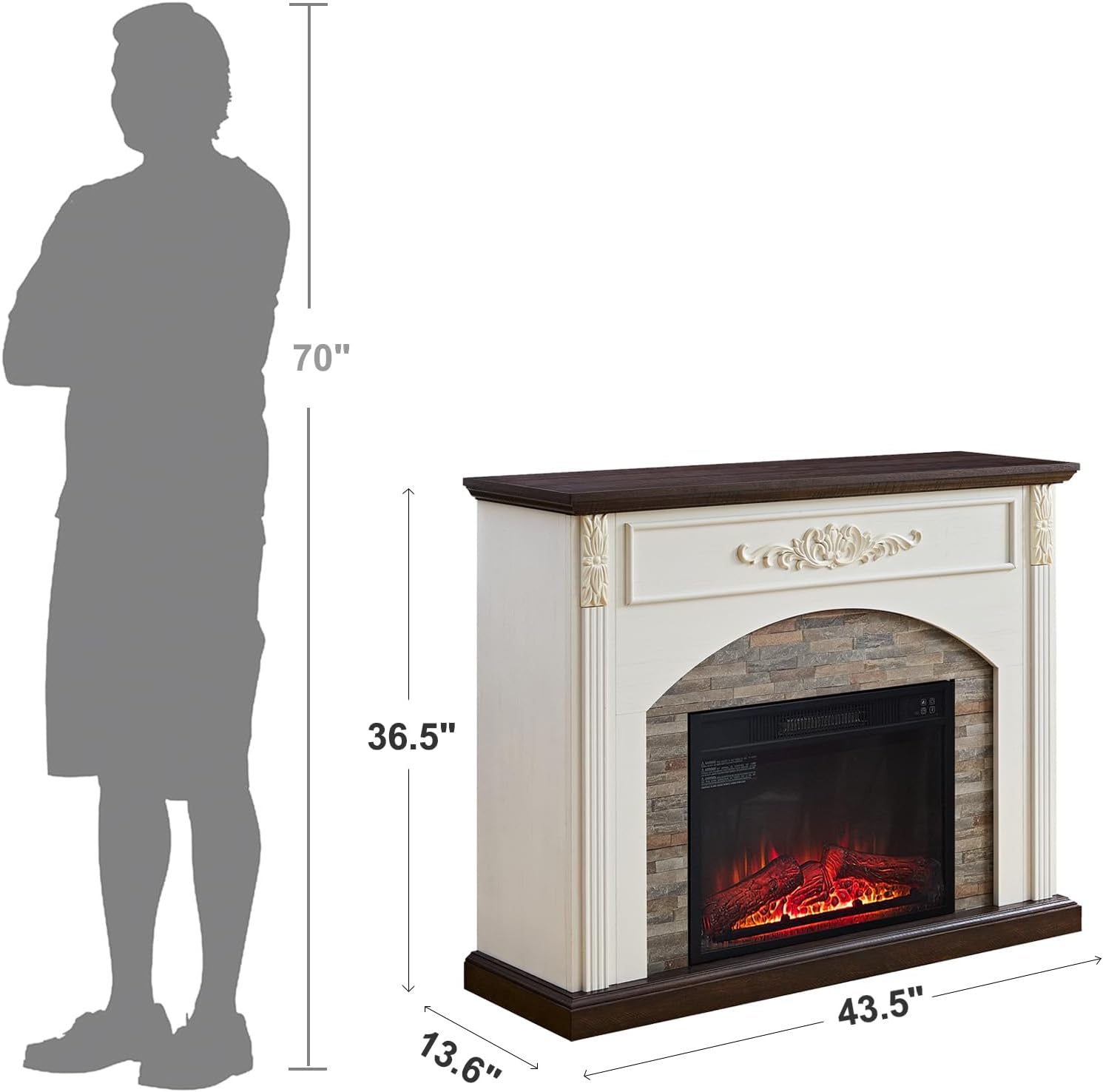 44 Inch Electric Fireplace with Mantel, Freestanding LED Flame Heater with Remote Control N40134