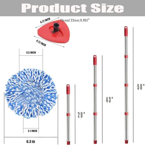 4 Microfiber Mop Refills, 1 Triangle Mop Base and 58in Mop Handle Y9378