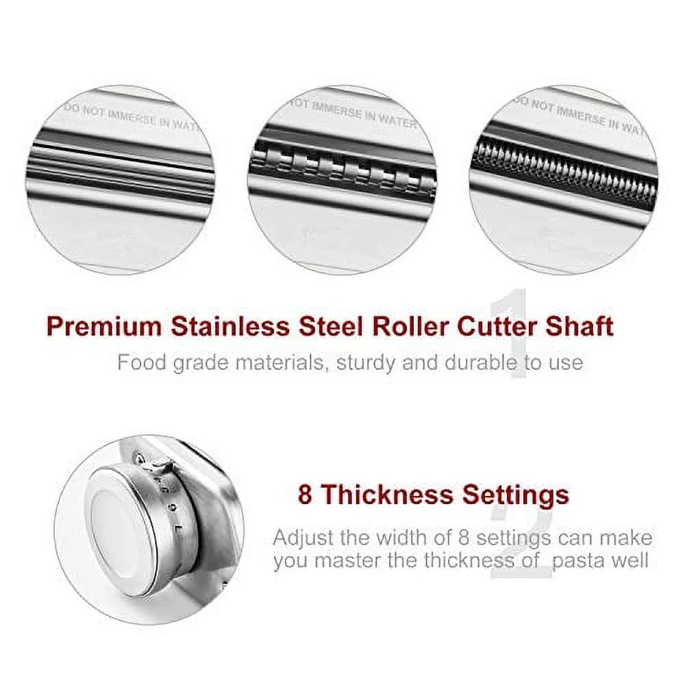 Pasta Attachment for KitchenAid Stand Mixer, Pasta Sheet Roller, Spaghetti Cutter and Fettuccine Cutter Pasta Maker Stainless Steel Accessories 3Pcs P13185