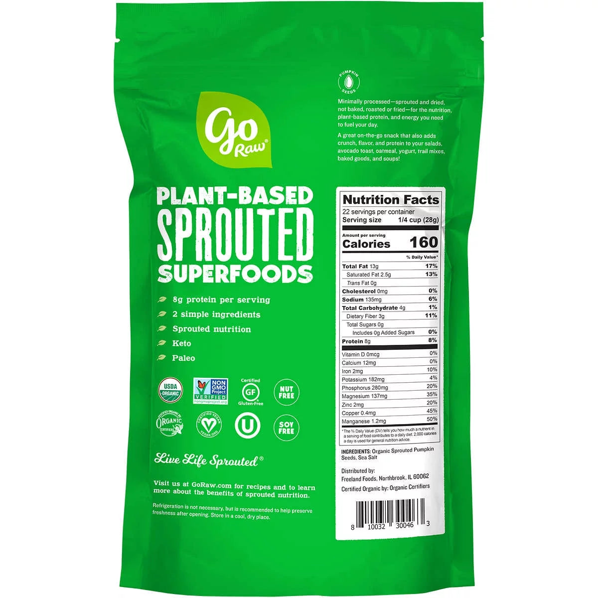 Organic Pumpkin Seeds with Sea Salt - Bundle of 2 Bags - 22 oz Per Bag - 44 oz Total Y591