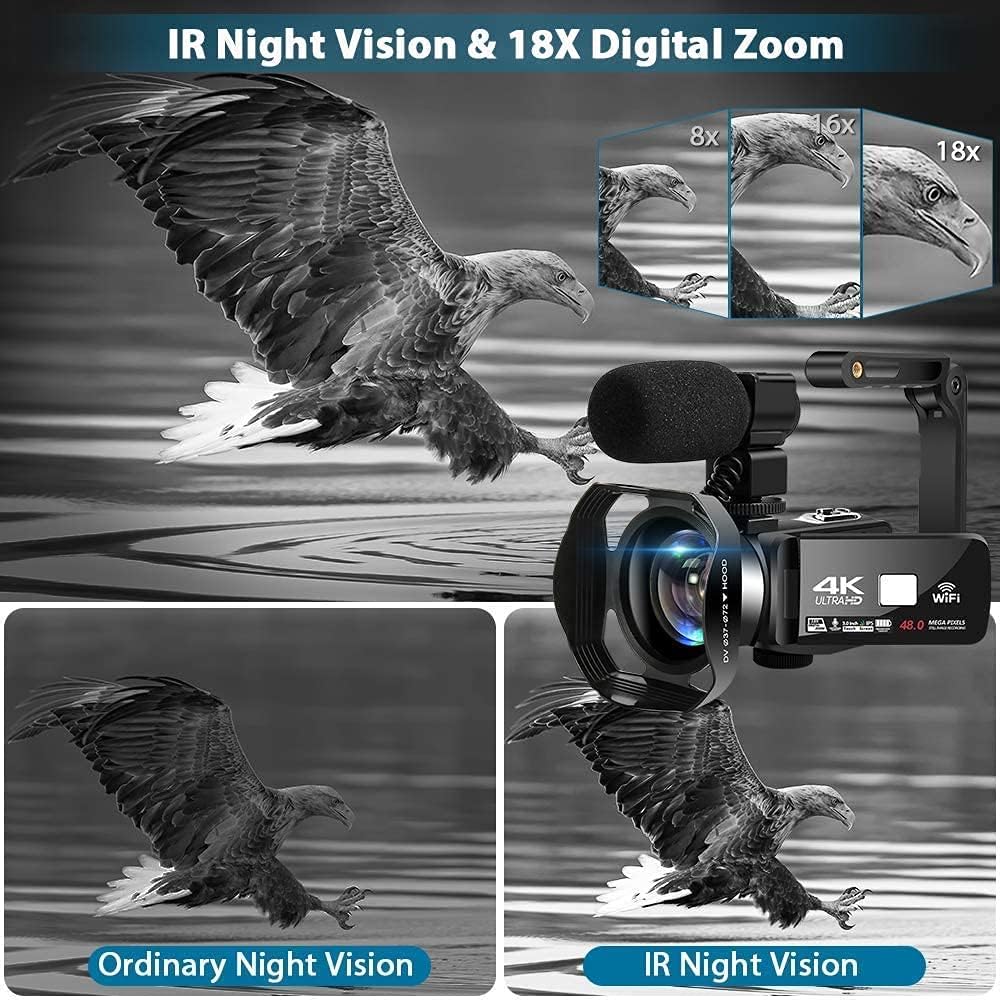 4K 48MP 18X Digital Zoom WiFi IR Night Vision Camcorder G8651